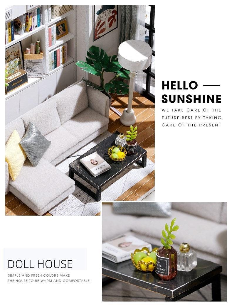 DIY Dollhouse Kit Enjoy Your Life Room Miniature with Free Dust Cover Modern Apartment Style Miniature Dollhouse Kit Adult Craft DIY Kits