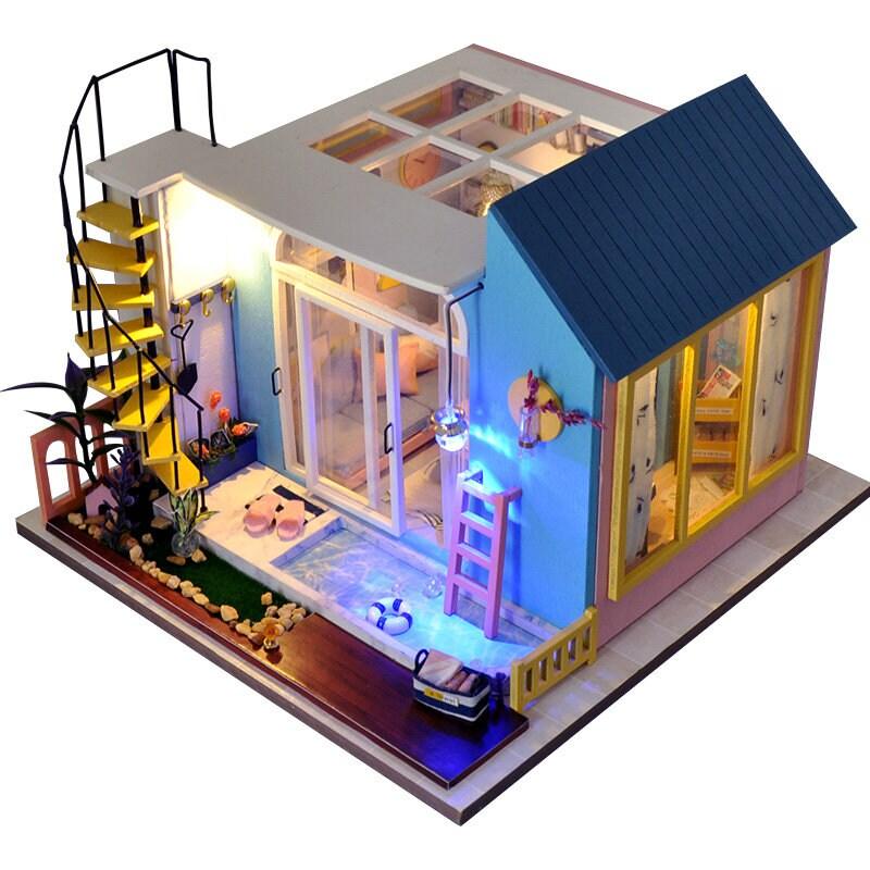 Variety Combination Art Doll House Villa Miniature DIY Dollhouse Kit Three Story Modern Style Dollhouse Miniature Apartment - 1:24 Miniature