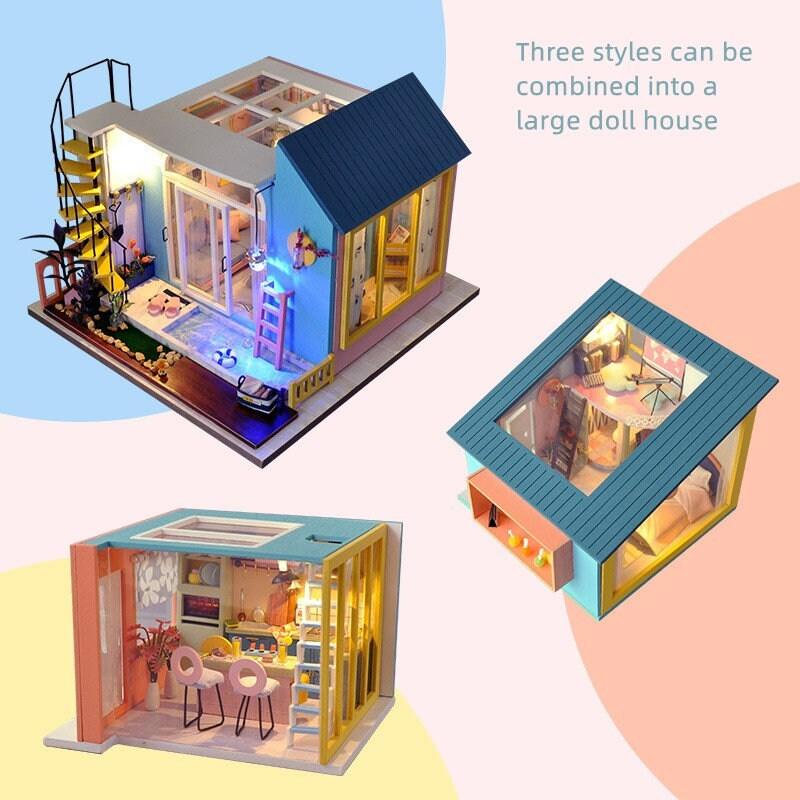 Variety Combination Art Doll House Villa Miniature DIY Dollhouse Kit Three Story Modern Style Dollhouse Miniature Apartment - 1:24 Miniature