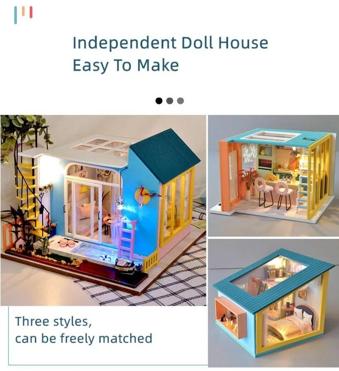 Variety Combination Art Doll House Villa Miniature DIY Dollhouse Kit Three Story Modern Style Dollhouse Miniature Apartment - 1:24 Miniature