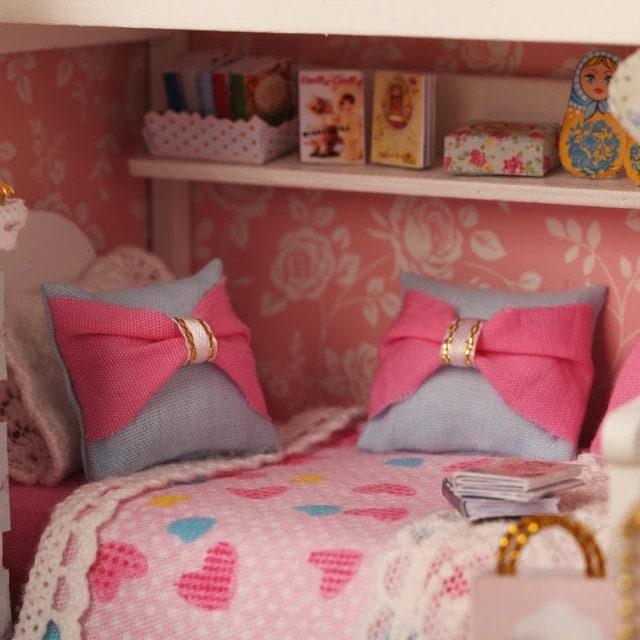 DIY Dollhouse Kit Sweet Bed Room Miniature Dollhouse (2 Styles) with Free Dust Cover Modern Miniature Dollhouse Kit Adult Craft DIY Kits