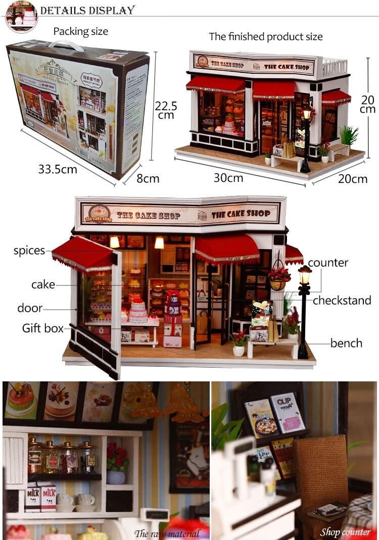 Paris Baguatte Cake Shop DIY Dollhouse Kit Cupcake Shop Dollhouse Miniature Bakery Dollhouse Kit European Style Dollhouse Adult Craft