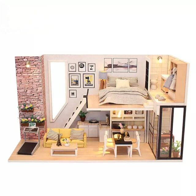 DIY Dollhouse Modern Duplex Living Room Miniature House Toys For Children New Year Christmas Gift Adult Craft