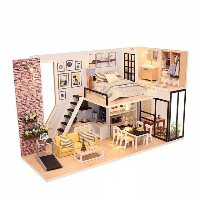 DIY Dollhouse Modern Duplex Living Room Miniature House Toys For Children New Year Christmas Gift Adult Craft