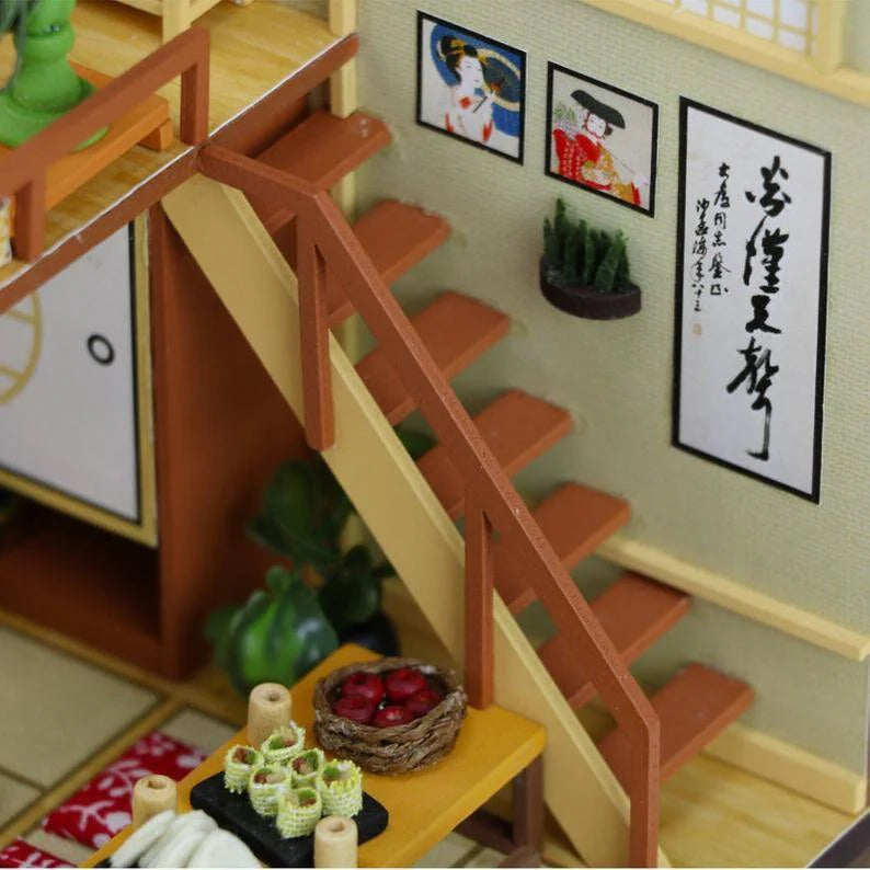 DIY Japanese Style DIY Dollhouse Kit Sushi's Living Room Miniature House with Furniture Japanese Style Miniature Dollhouse Kit Adult Craft