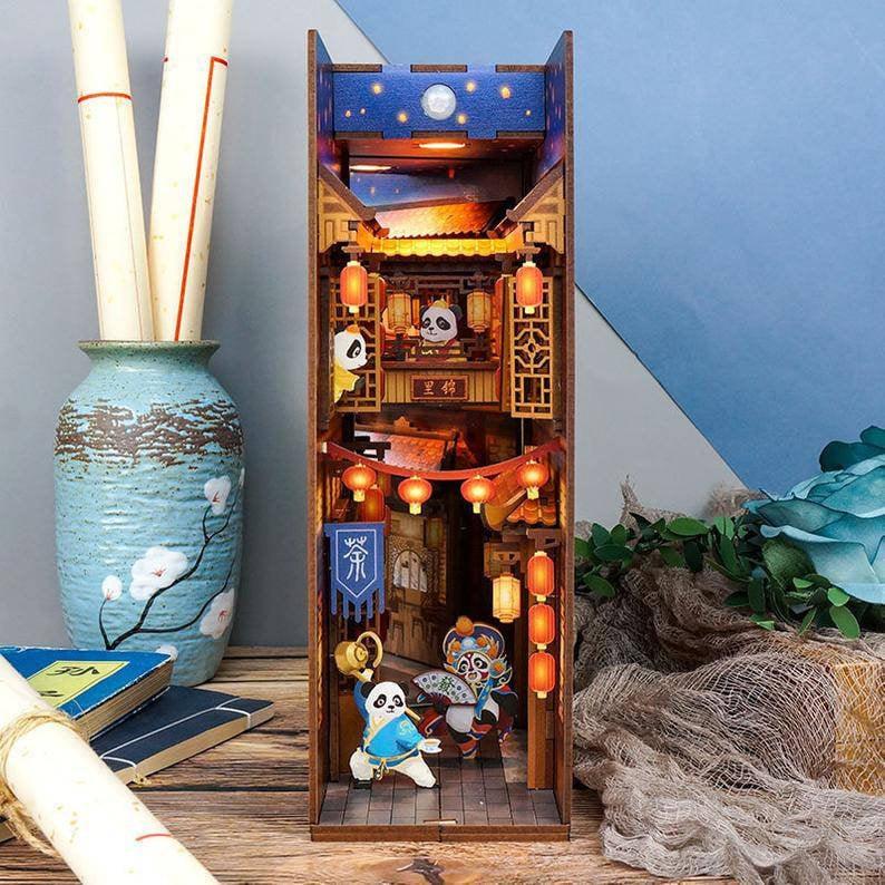 Kungfu Panda Book Nook - DIY Book Nook Kits - Japanese Alley Book Shelf Insert - Book Scenery - Bookcase with Light Model Building Kit