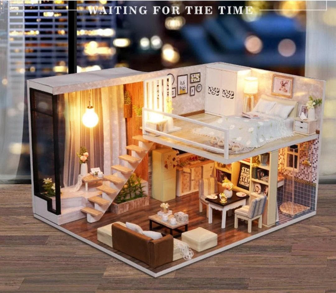 DIY Dollhouse Modern Duplex Living Room Miniature DIY Dollhouse Kit House Toys For Children New Year Christmas Gift Adult Craft