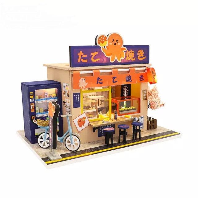 DIY Dollhouse Kit Takoyaki Shop Sweet Shop Miniature Japanese Style Dollhouse Adult Craft Best Gift For Children