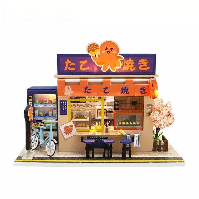 DIY Dollhouse Kit Takoyaki Shop Sweet Shop Miniature Japanese Style Dollhouse Adult Craft Best Gift For Children