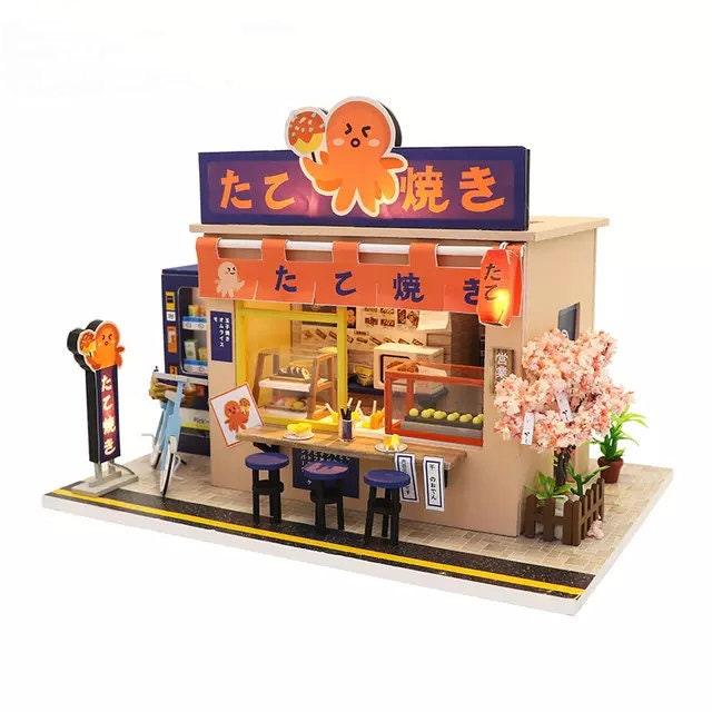 DIY Dollhouse Kit Takoyaki Shop Sweet Shop Miniature Japanese Style Dollhouse Adult Craft Best Gift For Children