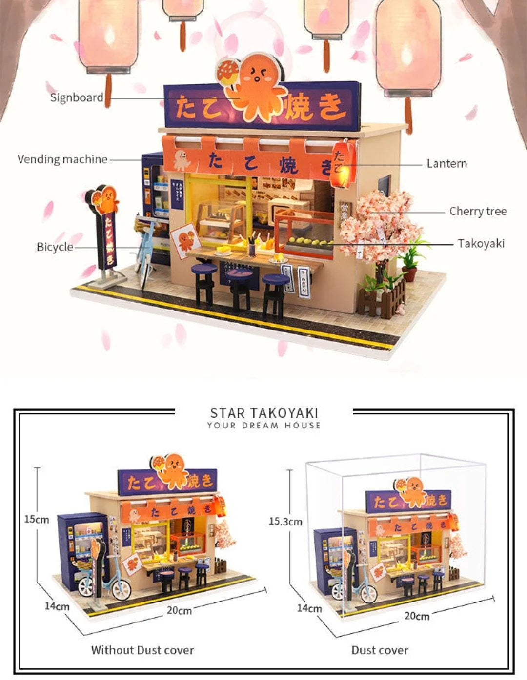 DIY Dollhouse Kit Takoyaki Shop Sweet Shop Miniature Japanese Style Dollhouse Adult Craft Best Gift For Children