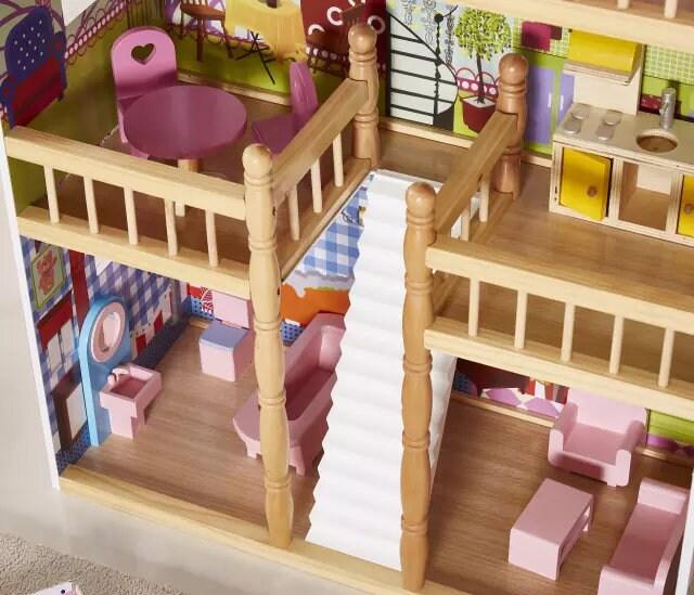 Large Dollhouse Pretend Play Simulation Dollhouse Made with Original Solid Wood Large Bookcase Dollhouse With Furniture Best Children Gift