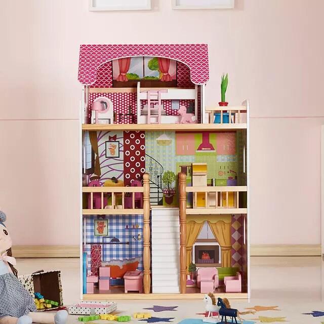 Large Dollhouse Pretend Play Simulation Dollhouse Made with Original Solid Wood Large Bookcase Dollhouse With Furniture Best Children Gift