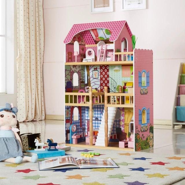 Large Dollhouse Pretend Play Simulation Dollhouse Made with Original Solid Wood Large Bookcase Dollhouse With Furniture Best Children Gift