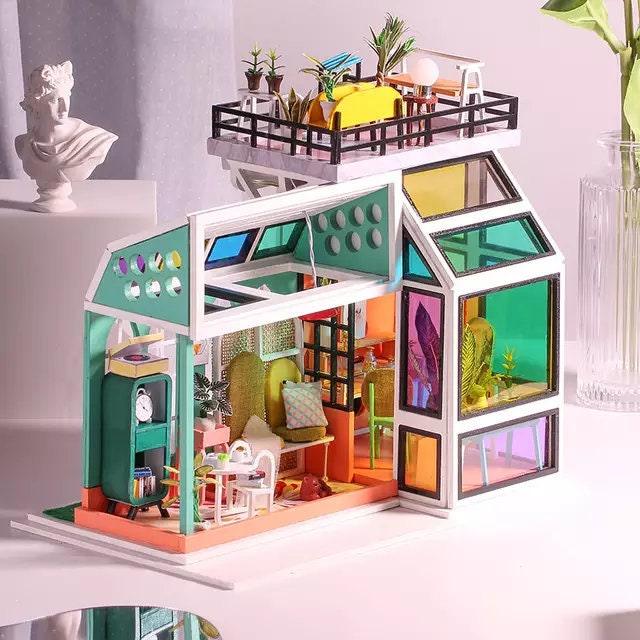 DIY Dollhouse Kit Colorful Sunlight Slow Time Plant Studio Miniature House Kit Adult Craft DIY Kits