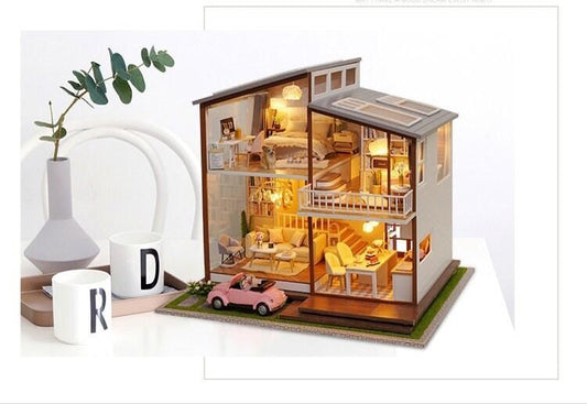 Modern Dollhouse Miniature with Furniture European Style DIY Dollhouse Kit With Free Dust Proof And Toy Car Creative Room Large Dollhouse