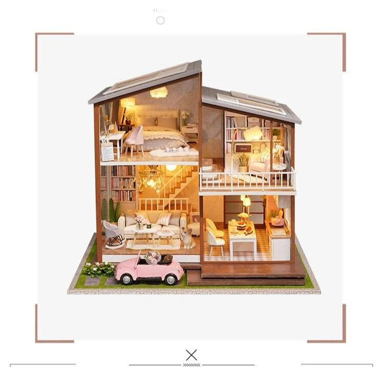 Modern Dollhouse Miniature with Furniture European Style DIY Dollhouse Kit With Free Dust Proof And Toy Car Creative Room Large Dollhouse