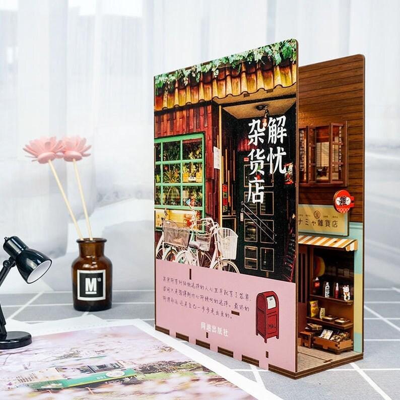 DIY Book Nook - Japanese Street Book Nook - DIY Doll House - Book Shelf Insert - Book Scenery - Bookcase with Light Model Building Kit