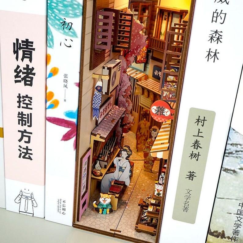 DIY Book Nook - Japanese Street Book Nook - DIY Doll House - Book Shelf Insert - Book Scenery - Bookcase with Light Model Building Kit