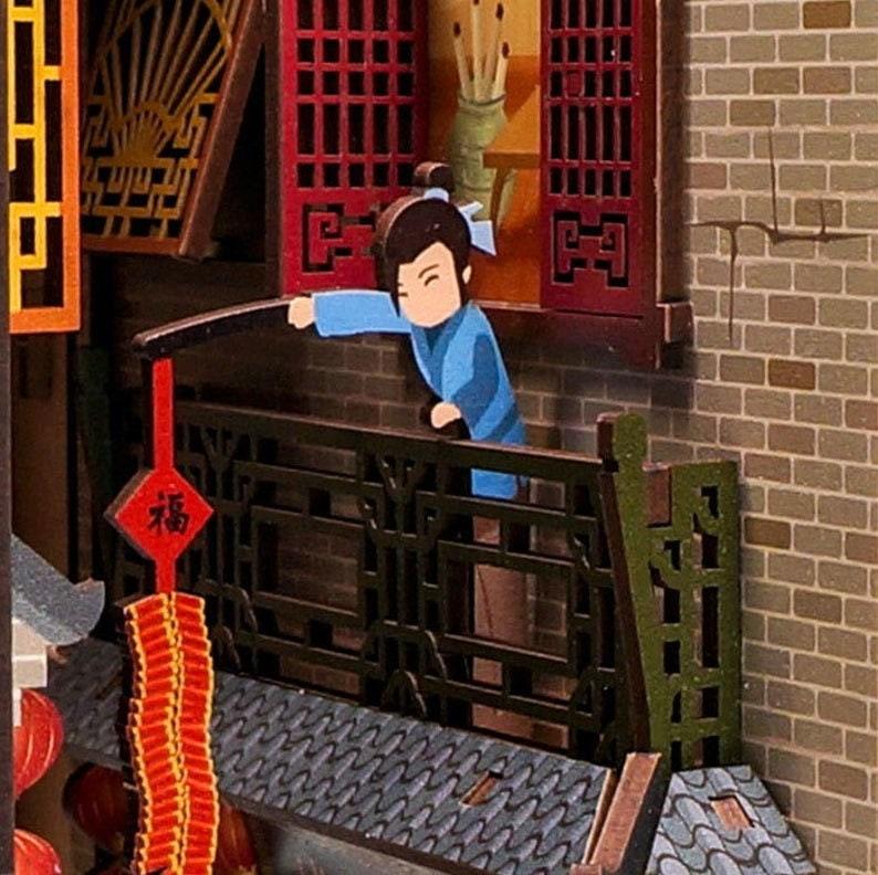 China Town Book Nook - DIY Book Nook Kits Book Doll House Book Shelf Insert Book Scenery Bookends Bookcase with Light Model Building Kit