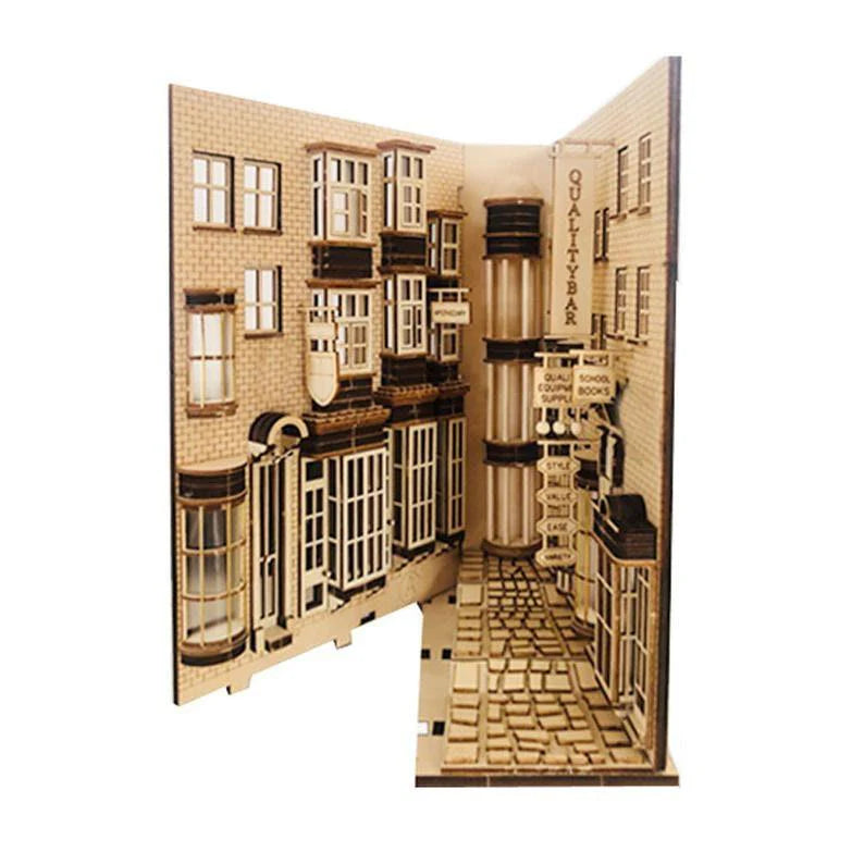 DIY Magic Alley Book Nook - DIY Book Nook Kits - Wizard Alley Book Nook Dioramas Book Shelf Insert Book Scenery with LED Model Building Kit