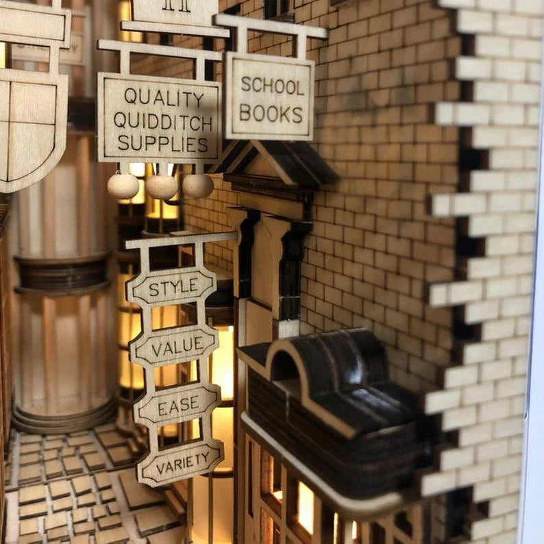 DIY Magic Alley Book Nook - DIY Book Nook Kits - Wizard Alley Book Nook Dioramas Book Shelf Insert Book Scenery with LED Model Building Kit