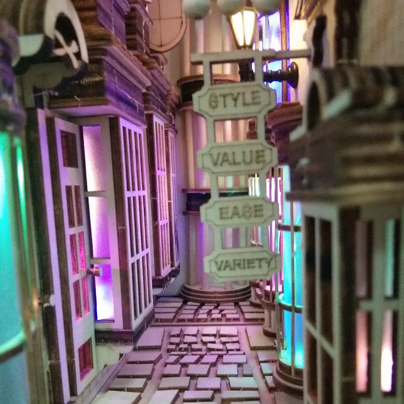 DIY Magic Alley Book Nook - DIY Book Nook Kits - Wizard Alley Book Nook Dioramas Book Shelf Insert Book Scenery with LED Model Building Kit