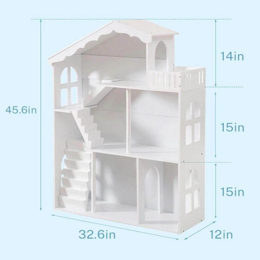 Wooden Dollhouse & Bookshelf 2 in 1 Pretend Furniture Dollhouse Made with Original Solid Wood Large Bookcase Dollhouse Kid Children Gift