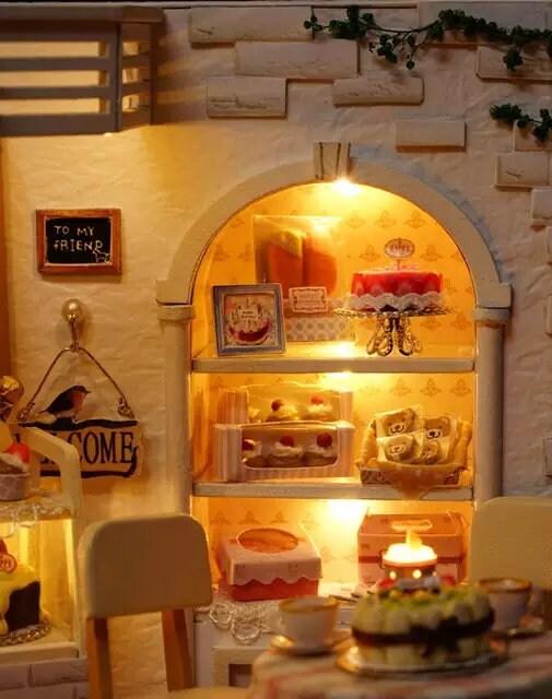 Cake Shop DIY Dollhouse Kit Cake Dairy Cupcake Shop Miniature Bakery Dollhouse European Style Dollhouse Free Dust Cover Adult Craft