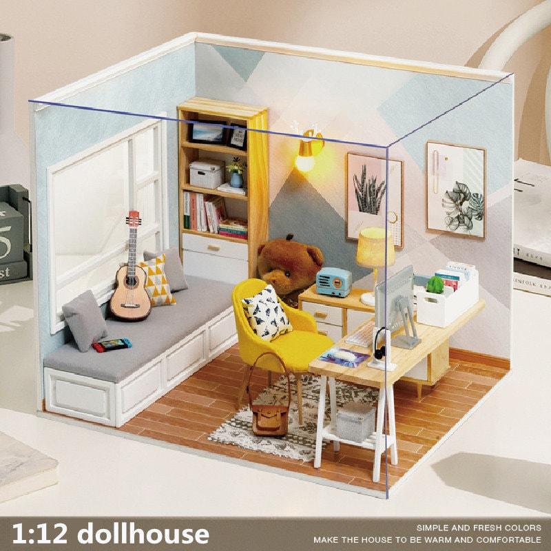 DIY Dollhouse Kit Sunshine Study Room Modern Living Room Miniature With Mini Guitar Children New Year Christmas Gift Adult Craft