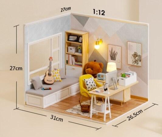 DIY Dollhouse Kit Sunshine Study Room Modern Living Room Miniature With Mini Guitar Children New Year Christmas Gift Adult Craft