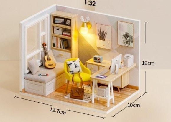 DIY Dollhouse Kit Sunshine Study Room Modern Living Room Miniature With Mini Guitar Children New Year Christmas Gift Adult Craft