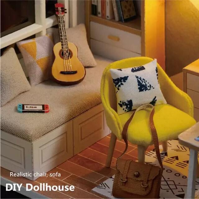 DIY Dollhouse Kit Sunshine Study Room Modern Living Room Miniature With Mini Guitar Children New Year Christmas Gift Adult Craft