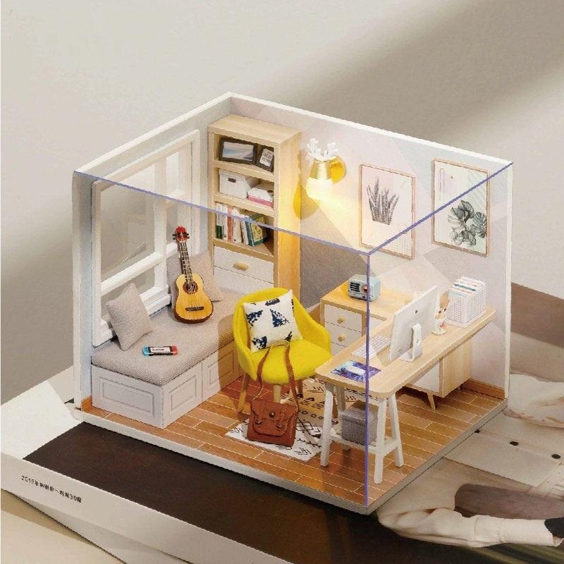 DIY Dollhouse Kit Sunshine Study Room Modern Living Room Miniature With Mini Guitar Children New Year Christmas Gift Adult Craft