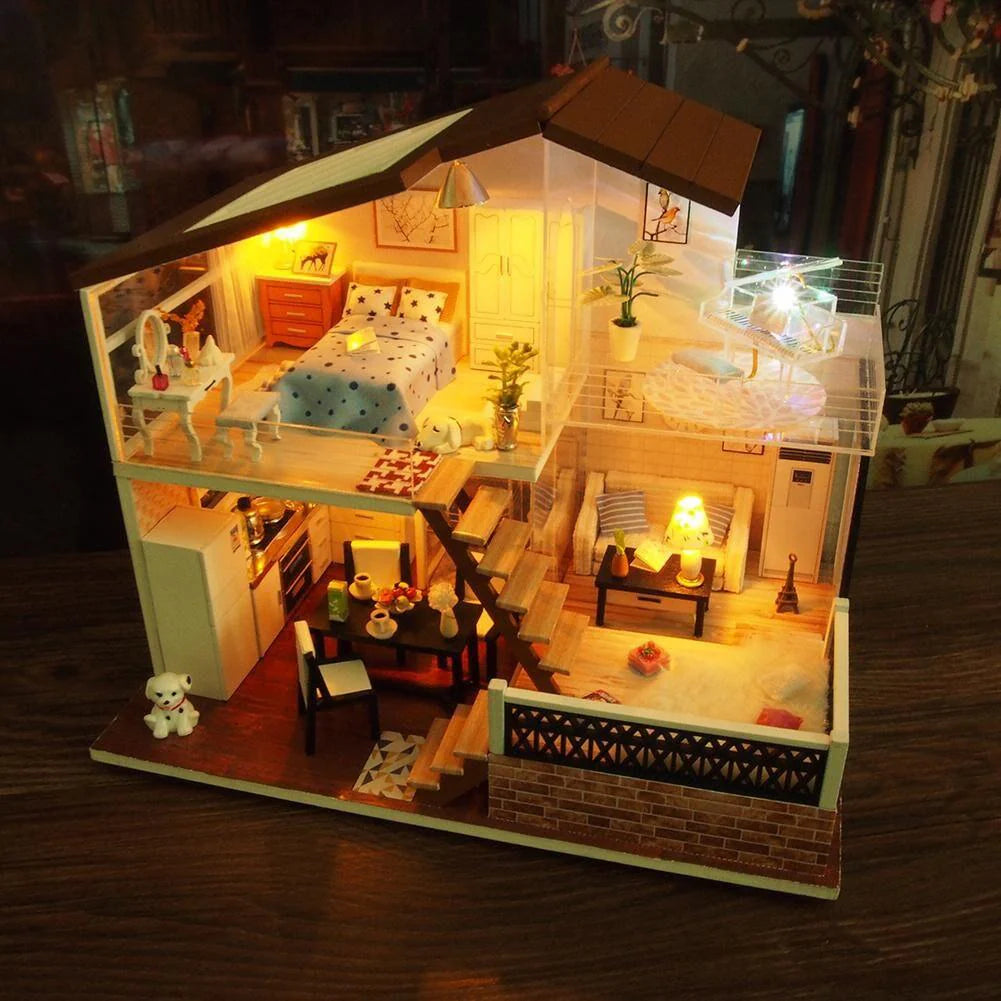 Duplex Dollhouse Sweet Time Home Miniature Dollhouse Kit Do It Yourself Kid Toys Adult Craft Best Birthday Gifts