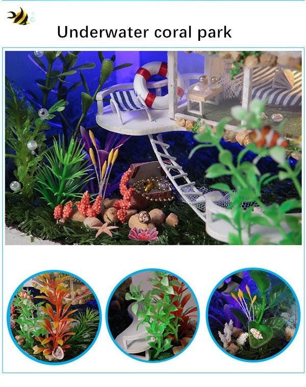 DIY Dollhouse Kit Under Water Life Miniature Dollhouse with Under Water Bedroom, Marine Theme Dollhouse With Free Dust Cover