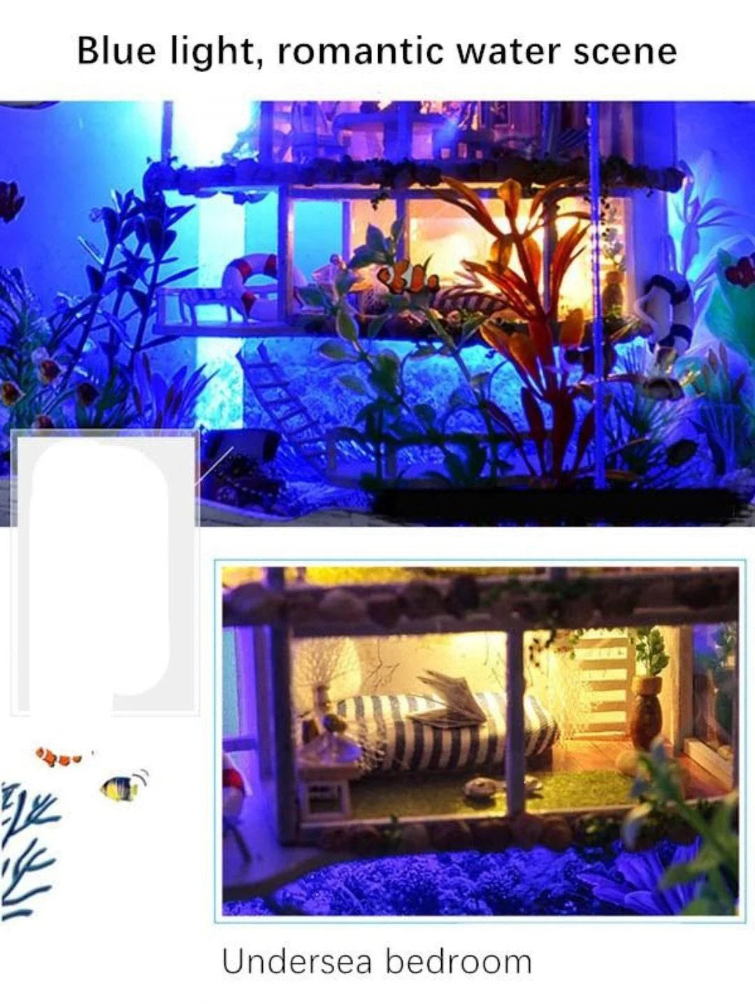 DIY Dollhouse Kit Under Water Life Miniature Dollhouse with Under Water Bedroom, Marine Theme Dollhouse With Free Dust Cover