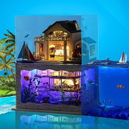 DIY Dollhouse Kit Under Water Life Miniature Dollhouse with Under Water Bedroom, Marine Theme Dollhouse With Free Dust Cover