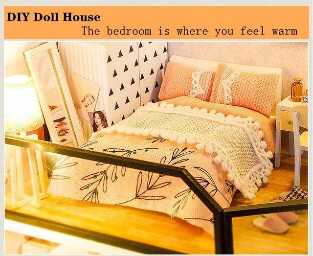 DIY Dollhouse Kit Bedroom with Surprise Gift Box Packaging Modern Apartment Style Miniature Dollhouse Kit Adult Craft DIY Kits