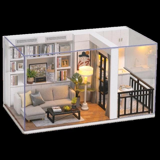 DIY Dollhouse Kit Enjoy Your Life Room Miniature with Free Dust Cover Modern Apartment Style Miniature Dollhouse Kit Adult Craft DIY Kits