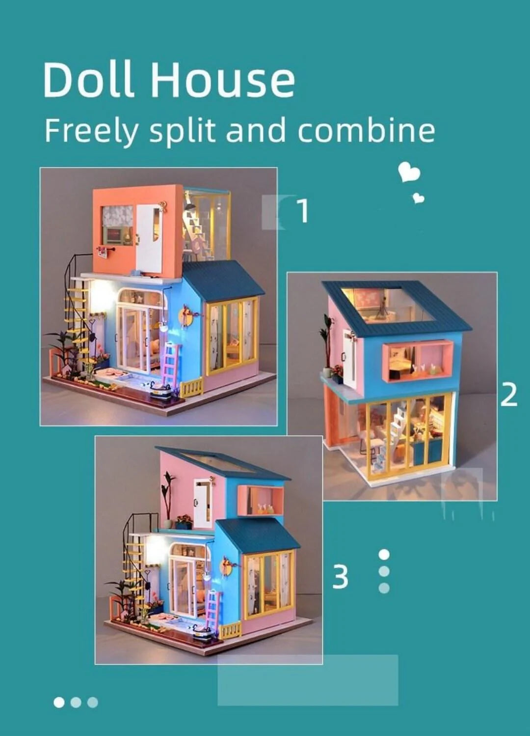 Variety Combination Art Doll House Villa Miniature DIY Dollhouse Kit Three Story Modern Style Dollhouse Miniature Apartment - 1:24 Miniature