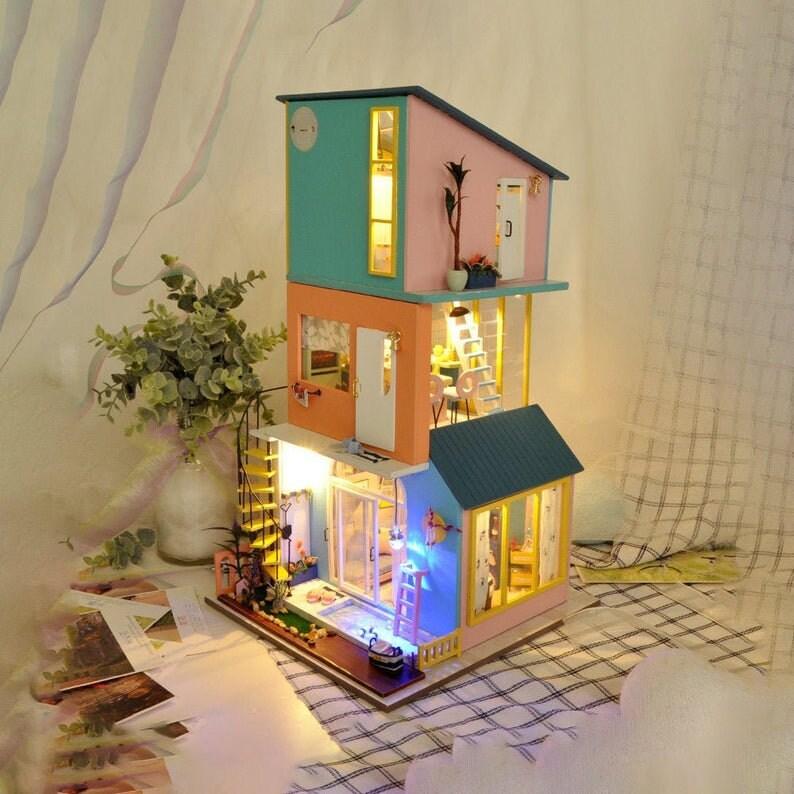 Variety Combination Art Doll House Villa Miniature DIY Dollhouse Kit Three Story Modern Style Dollhouse Miniature Apartment - 1:24 Miniature