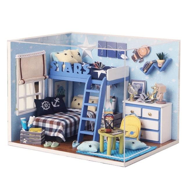 DIY Dollhouse Kit Sweet Bed Room Miniature Dollhouse (2 Styles) with Free Dust Cover Modern Miniature Dollhouse Kit Adult Craft DIY Kits