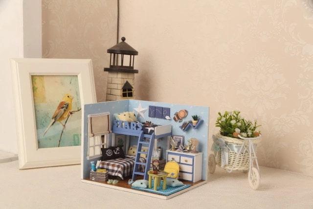 DIY Dollhouse Kit Sweet Bed Room Miniature Dollhouse (2 Styles) with Free Dust Cover Modern Miniature Dollhouse Kit Adult Craft DIY Kits