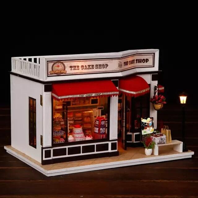 Paris Baguatte Cake Shop DIY Dollhouse Kit Cupcake Shop Dollhouse Miniature Bakery Dollhouse Kit European Style Dollhouse Adult Craft