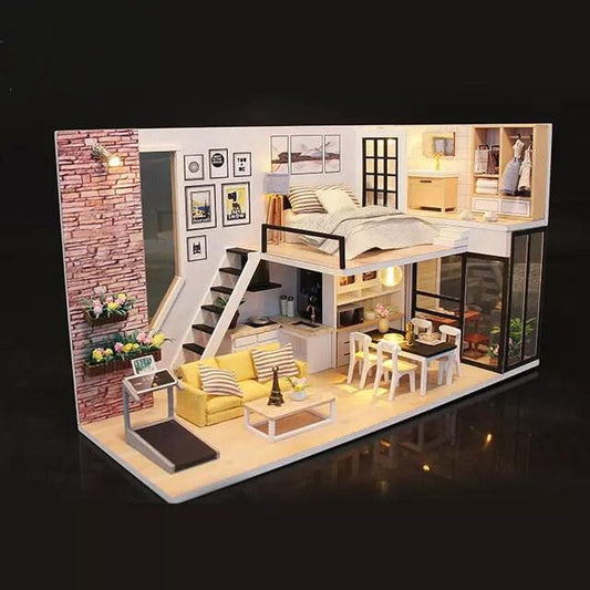 DIY Dollhouse Modern Duplex Living Room Miniature House Toys For Children New Year Christmas Gift Adult Craft