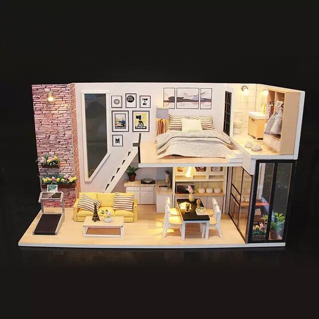 DIY Dollhouse Modern Duplex Living Room Miniature House Toys For Children New Year Christmas Gift Adult Craft