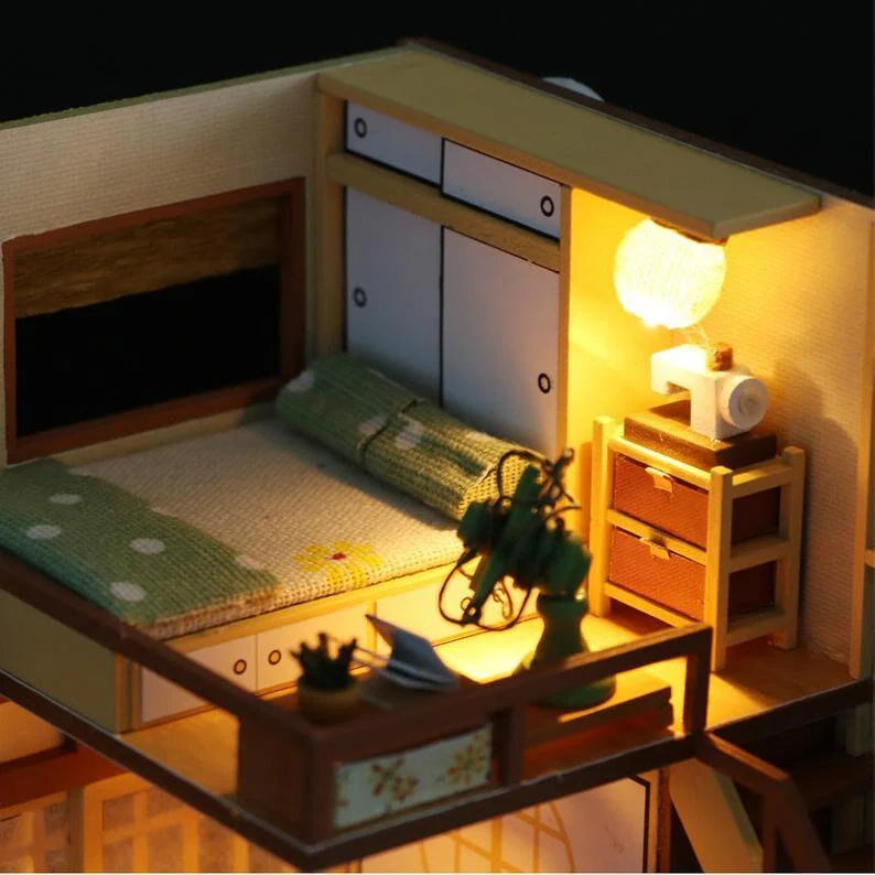 DIY Japanese Style DIY Dollhouse Kit Sushi's Living Room Miniature House with Furniture Japanese Style Miniature Dollhouse Kit Adult Craft