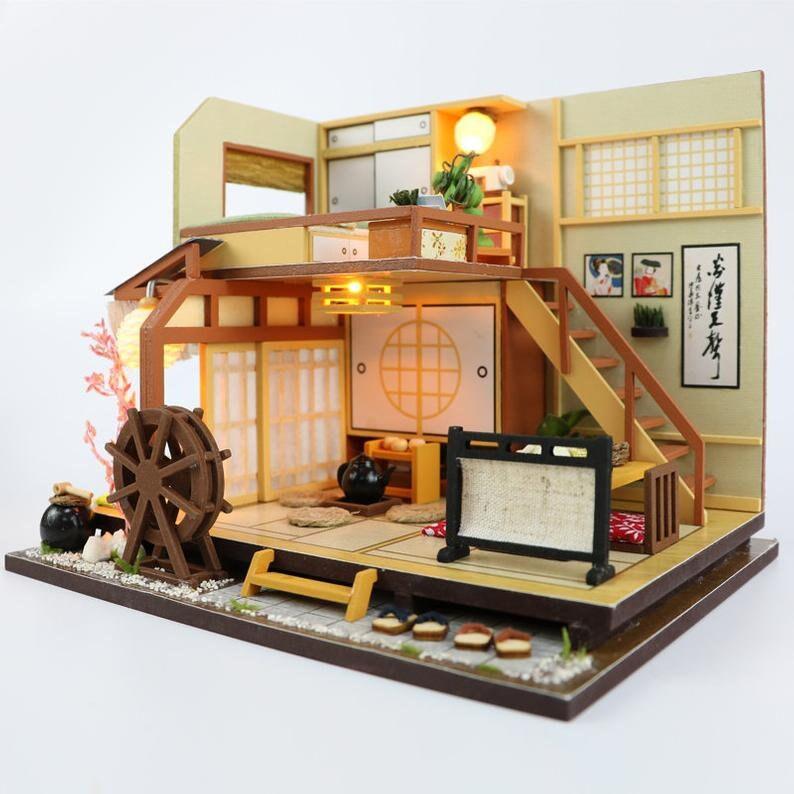 DIY Japanese Style DIY Dollhouse Kit Sushi's Living Room Miniature House with Furniture Japanese Style Miniature Dollhouse Kit Adult Craft