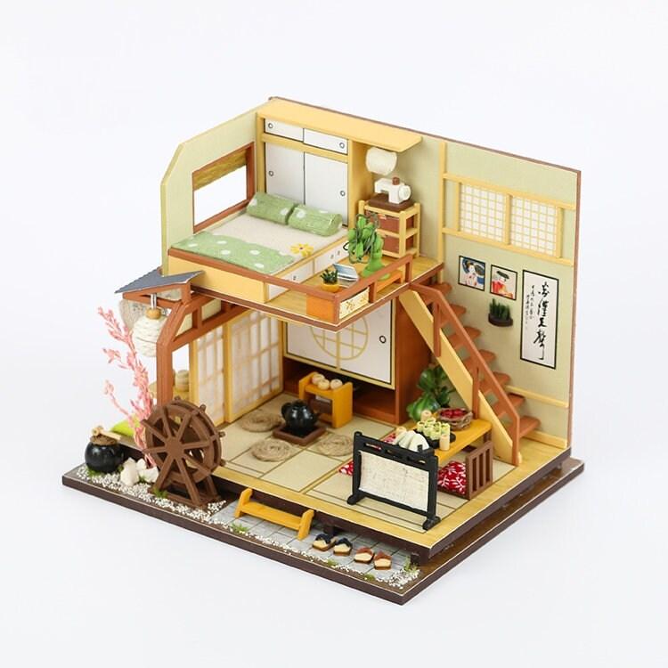 DIY Japanese Style DIY Dollhouse Kit Sushi's Living Room Miniature House with Furniture Japanese Style Miniature Dollhouse Kit Adult Craft